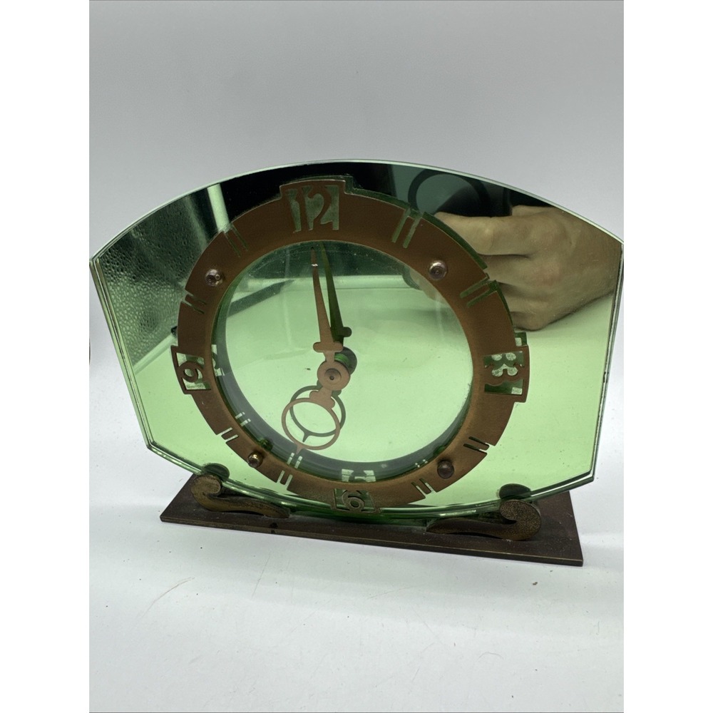 Vintage Green Glass Art Deco Clock